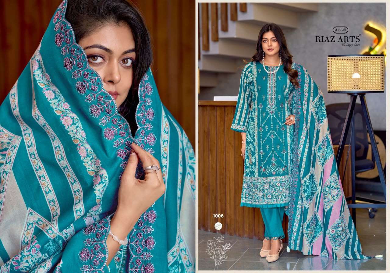 RIAZ ARTS ZEENAT TOP & DUP WORK LAWN COTTON SALWAR KAMEEZ CATALOGUE RESELLER GUJARAT 
